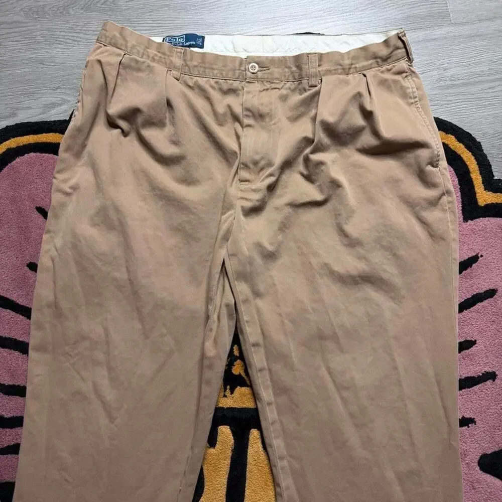 Vintage Y2K Polo Ralph Lauren Ethan Double Pleated Chino Pants 38x34 Tan